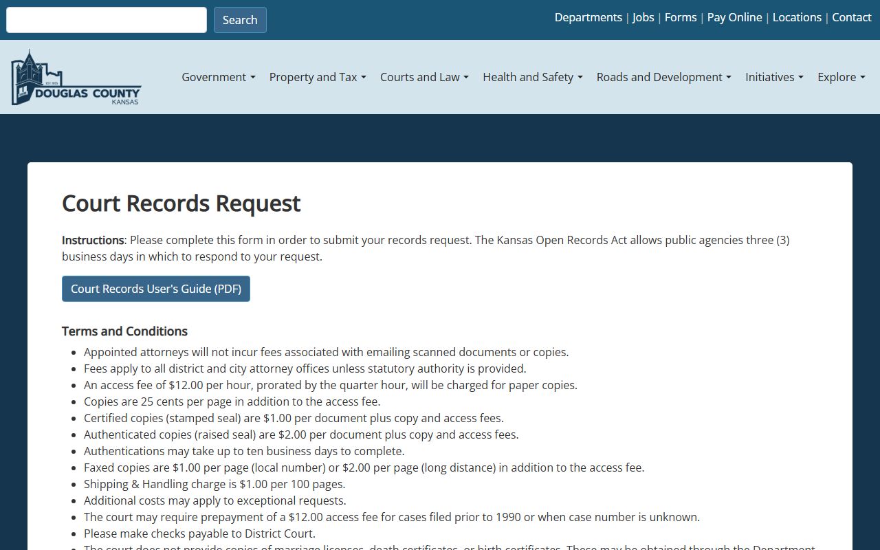 Douglas County court records after arrest clerk request form